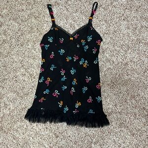 Betsey Johnson Intimates Y2K Black Babydoll Chemise Rainbow Bows Lingerie Size M